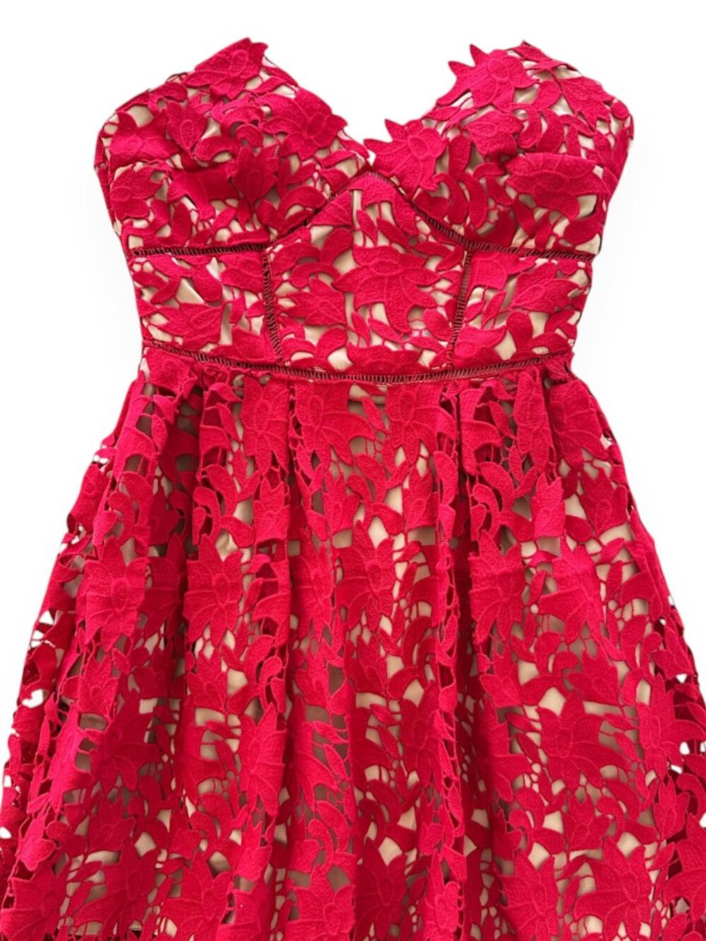 Self Portrait Azalea Red Guipure Lace Midi Dress Strapless Evening Party Event S - Picture 4 of 6